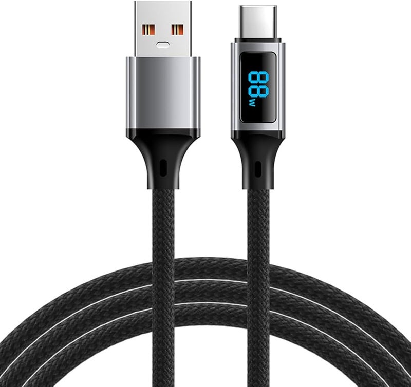 USB C Cable 60W Fast Charging Nylon Braided with LED Power Display for Laptop Phone Tablet - Image 1